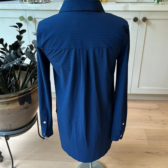 NWT Lysse Schiffer pindot tunic length button front blue shirt - Picture 6 of 11